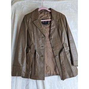 Vintage Miss Simone Women's Brown Leather Belted Blazer Jacket Size 12